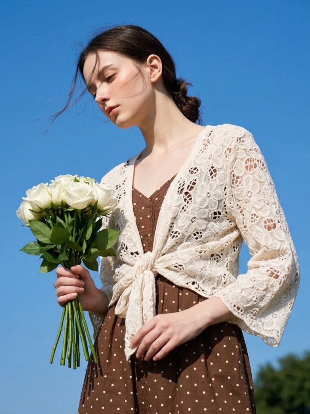 NWT House of Harlow 1960 Lace Tie Front Cardigan One Size Boho Crochet Cotton